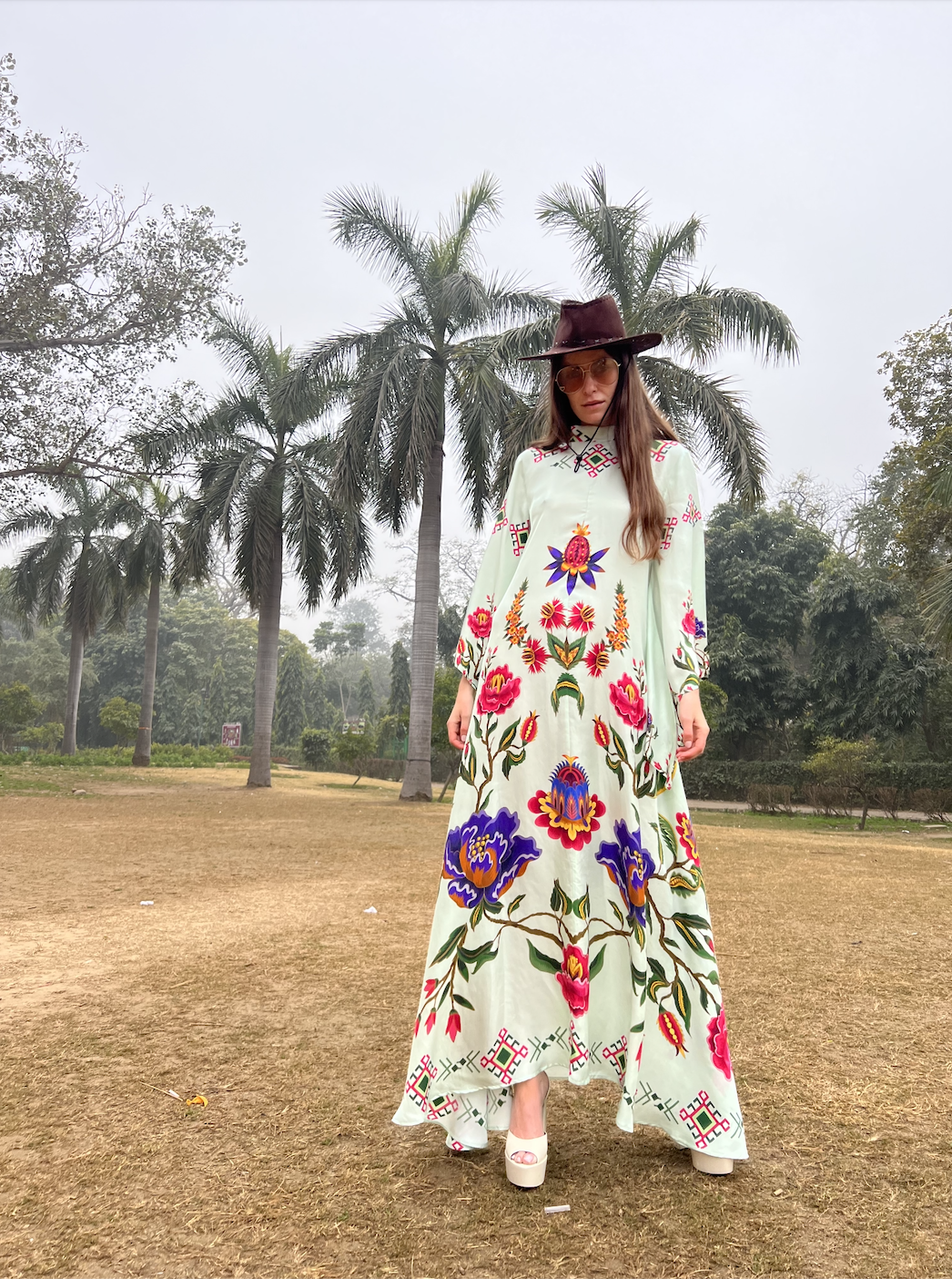 ETHNO FLORAL PRINCESS DRESS - mint