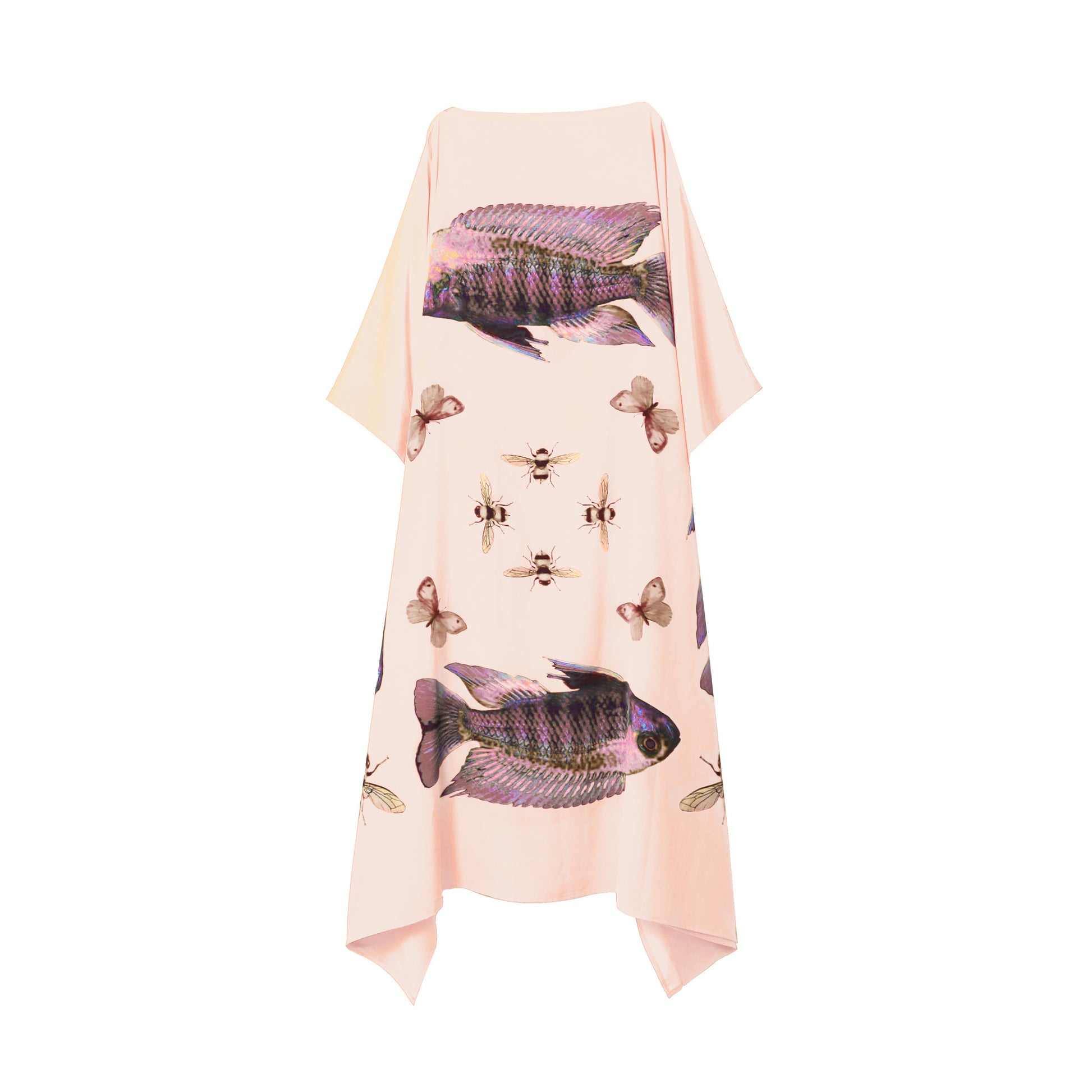 BUTTERFLY & FISH SILK TUNIC - taupe