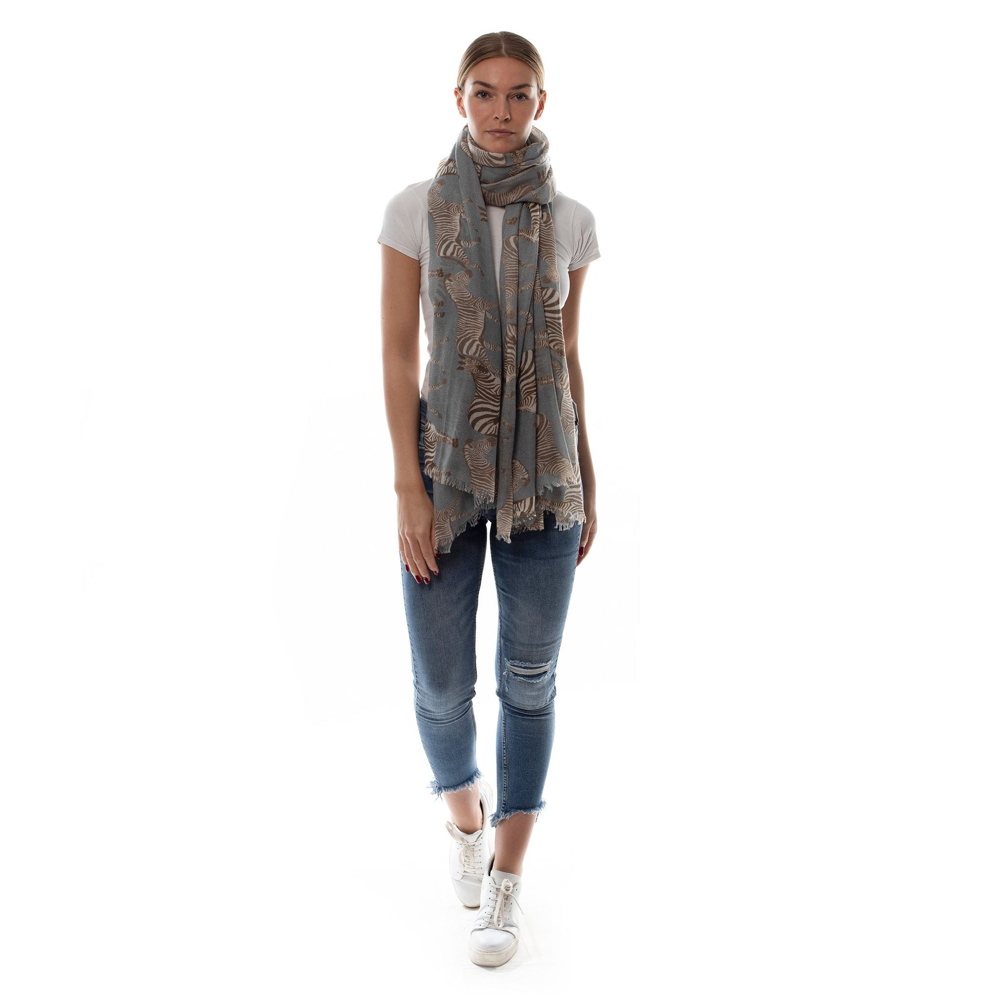 ZEBRA PARTY CASHMERESCARF - GREY