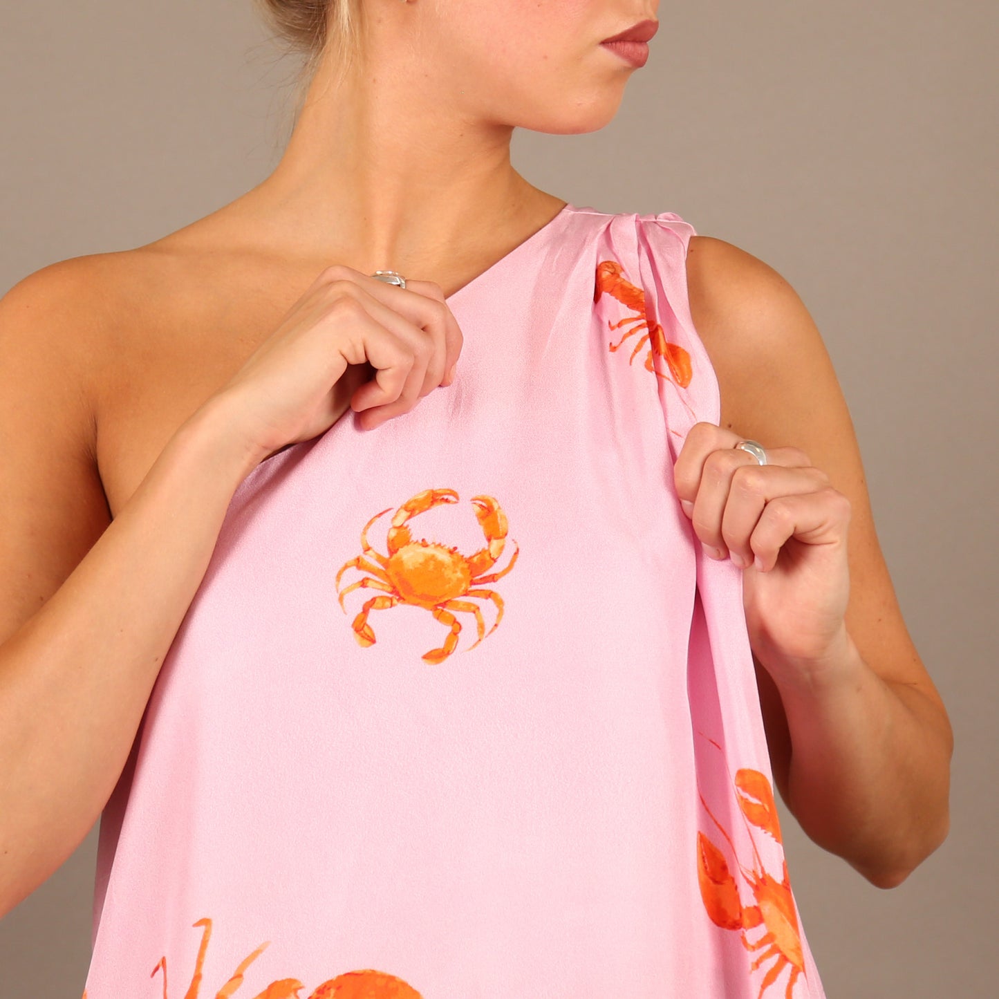 CRAB & LOBSTER SILK OFF-SHOULDER DRESS