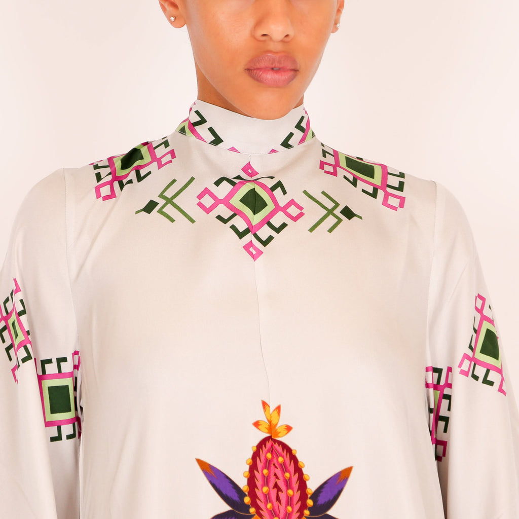 ETHNO FLORAL PRINCESS DRESS - grey