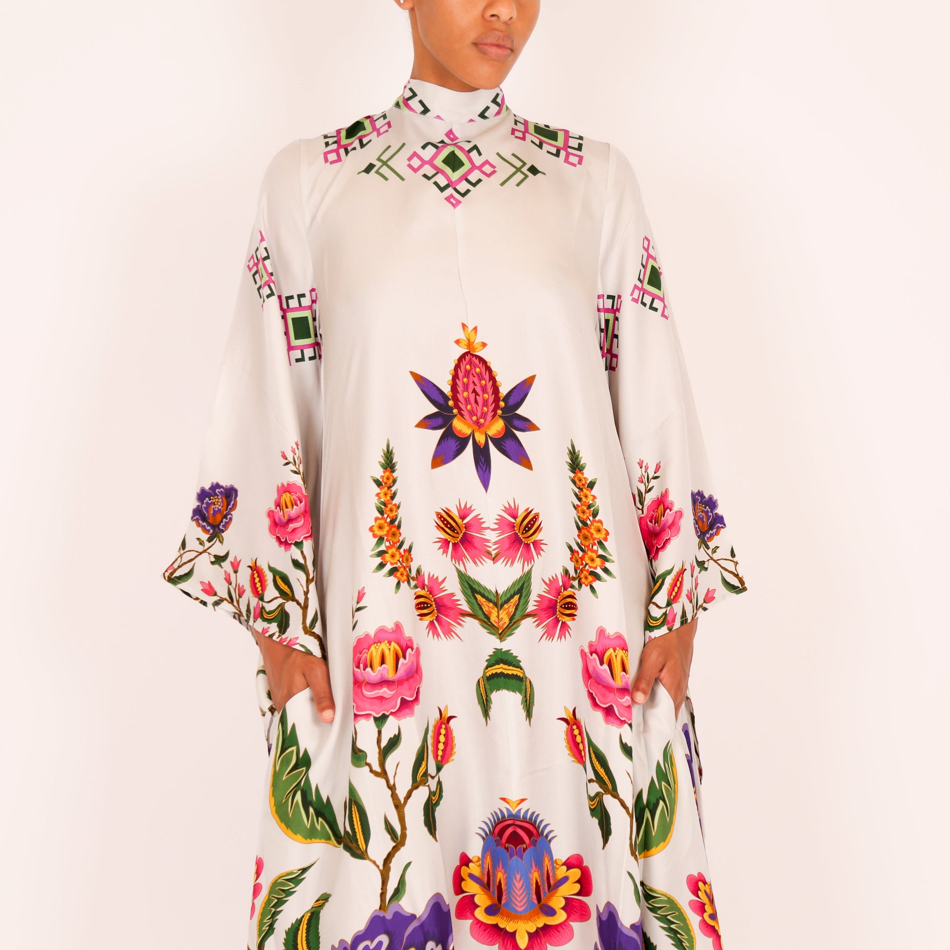 ETHNO FLORAL PRINCESS DRESS - grey