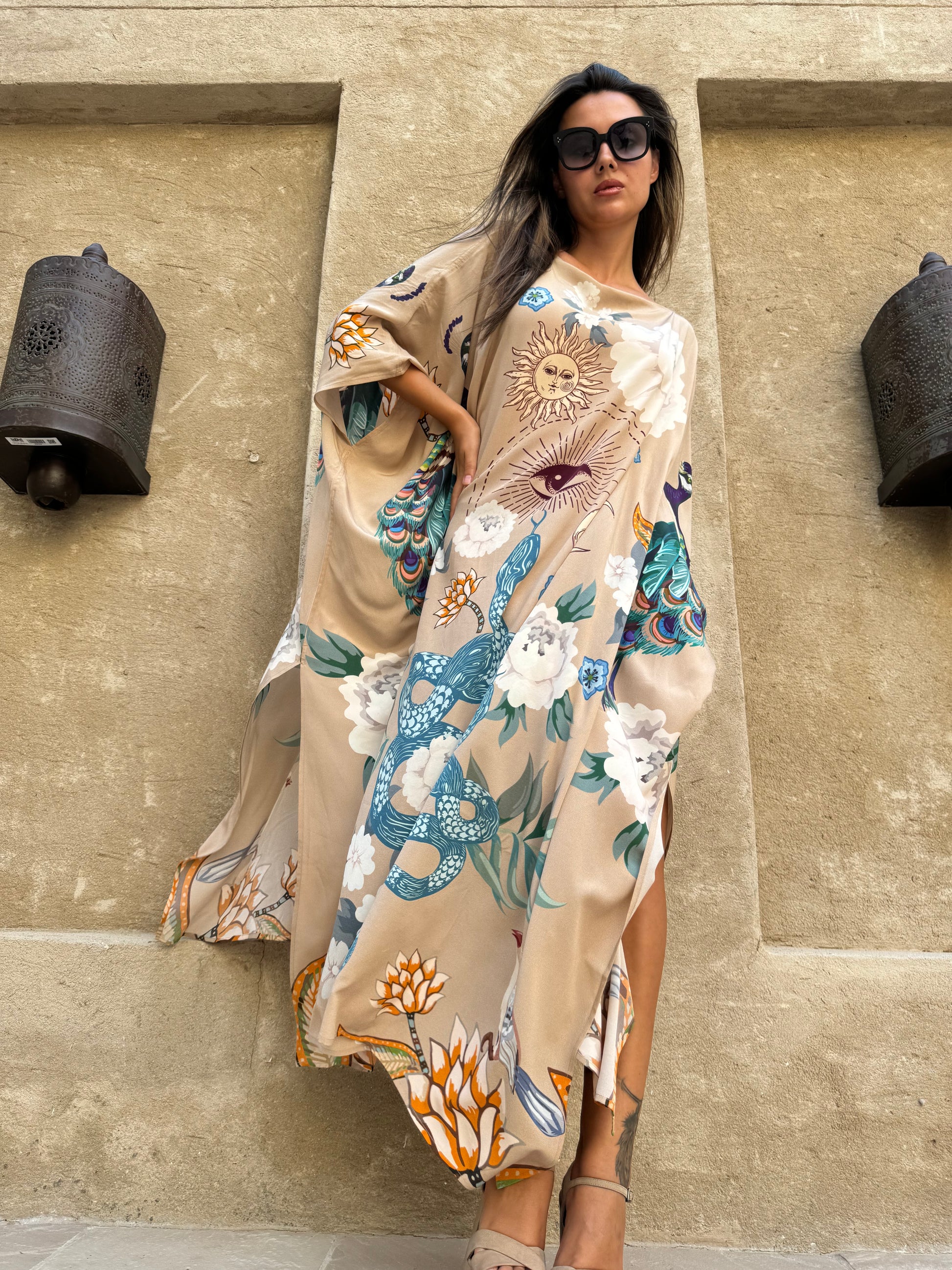 PEAFOWL SILK TUNIC - taupe