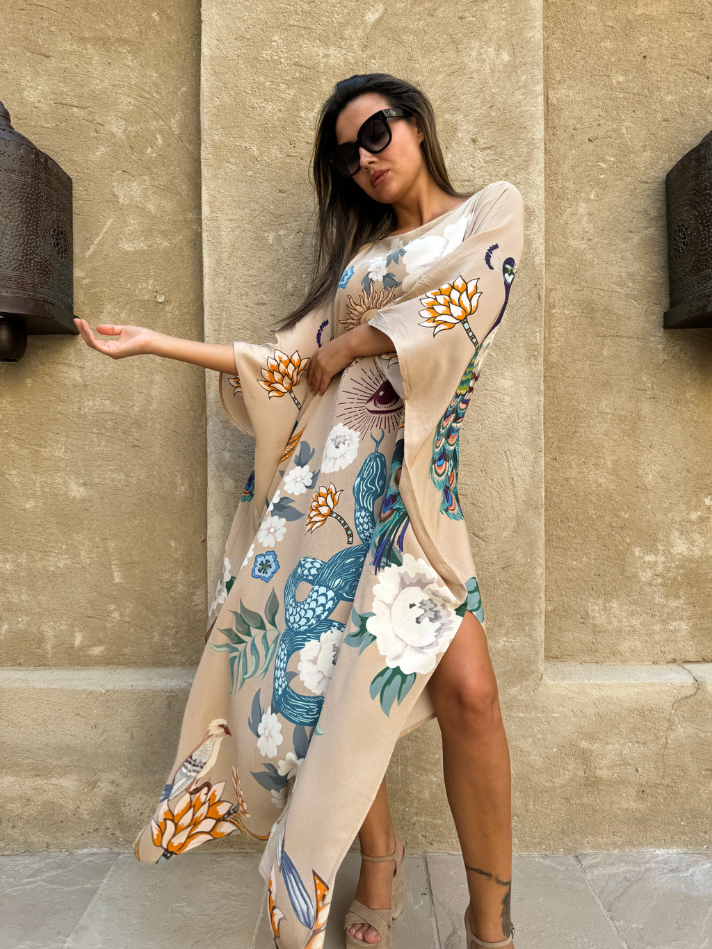 PEAFOWL SILK TUNIC - taupe