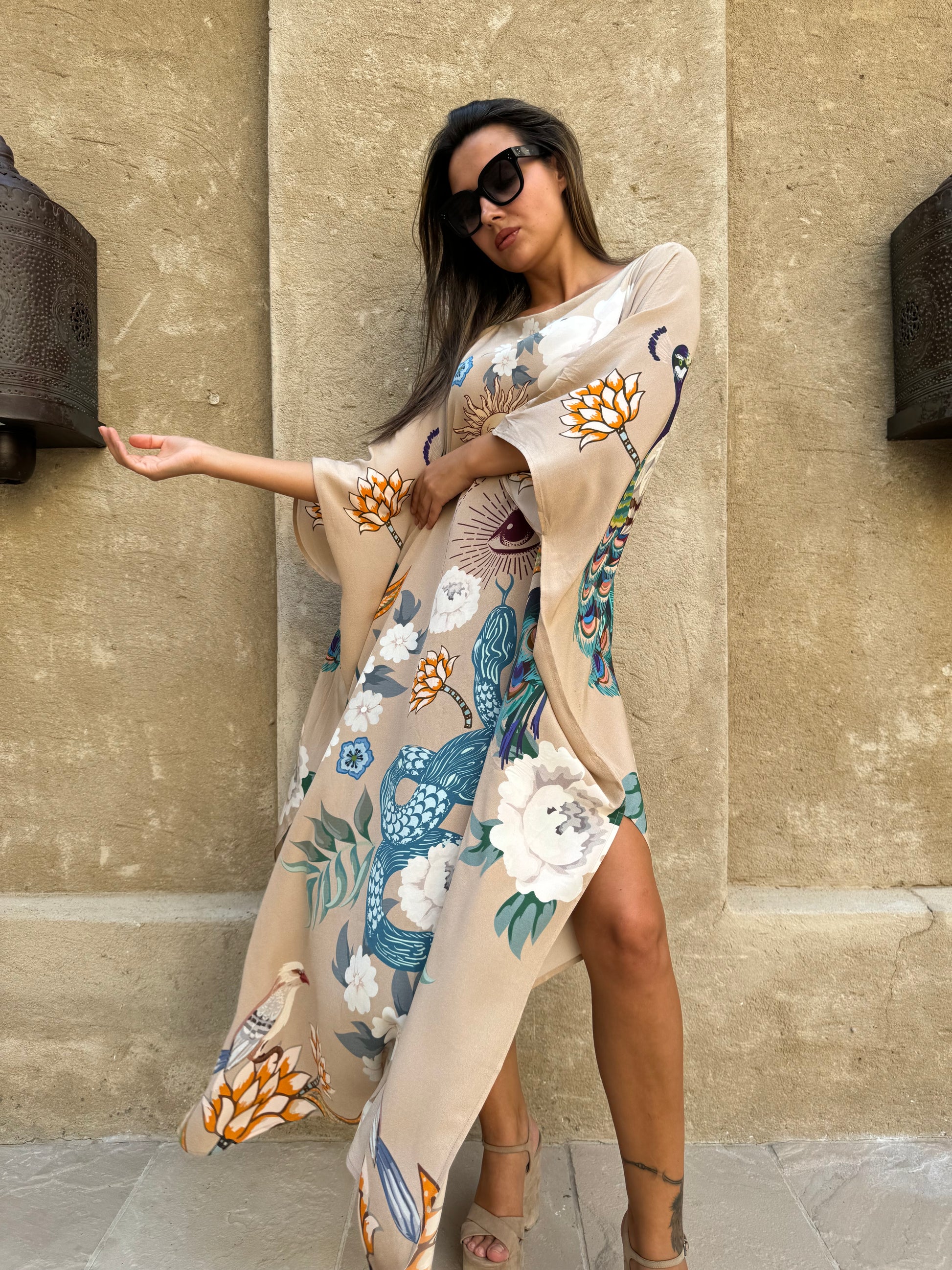 PEAFOWL SILK TUNIC - taupe