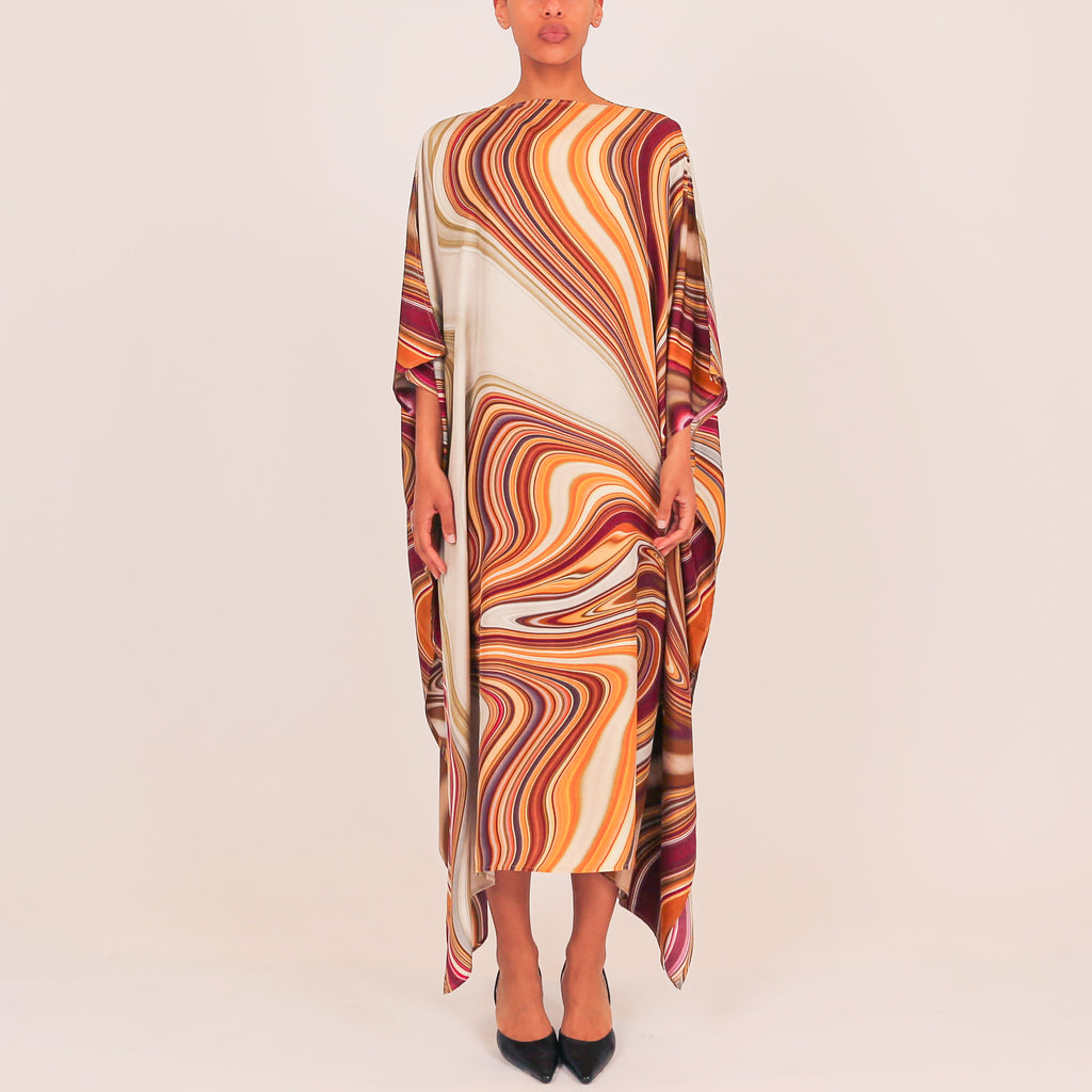 AUTUMN STRIPES SILK TUNIC - brown