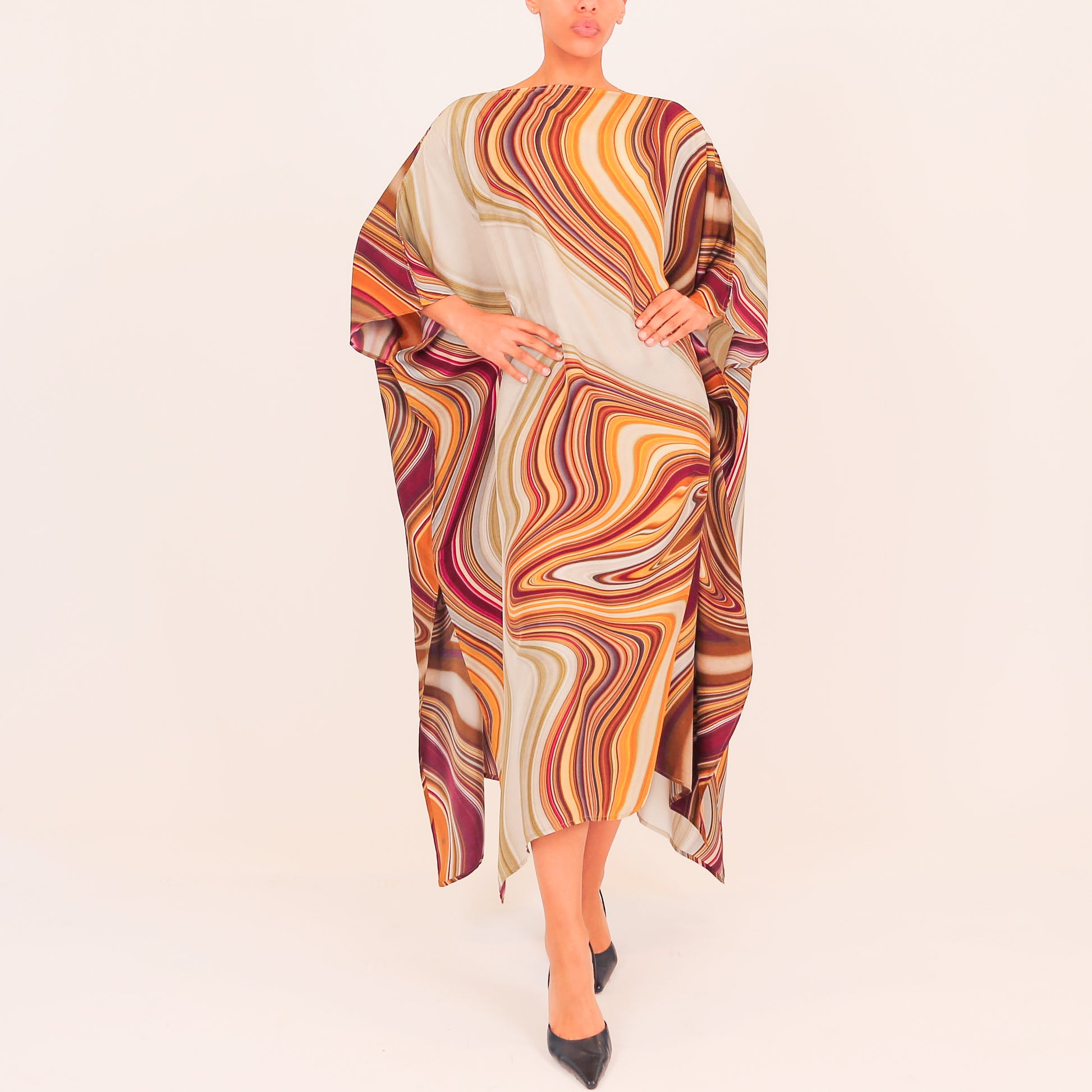 AUTUMN STRIPES SILK TUNIC - brown
