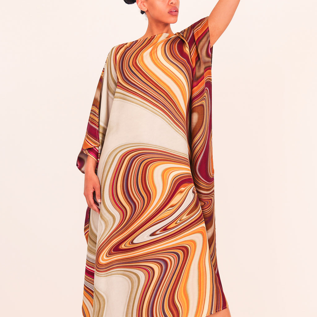 AUTUMN STRIPES SILK TUNIC - brown