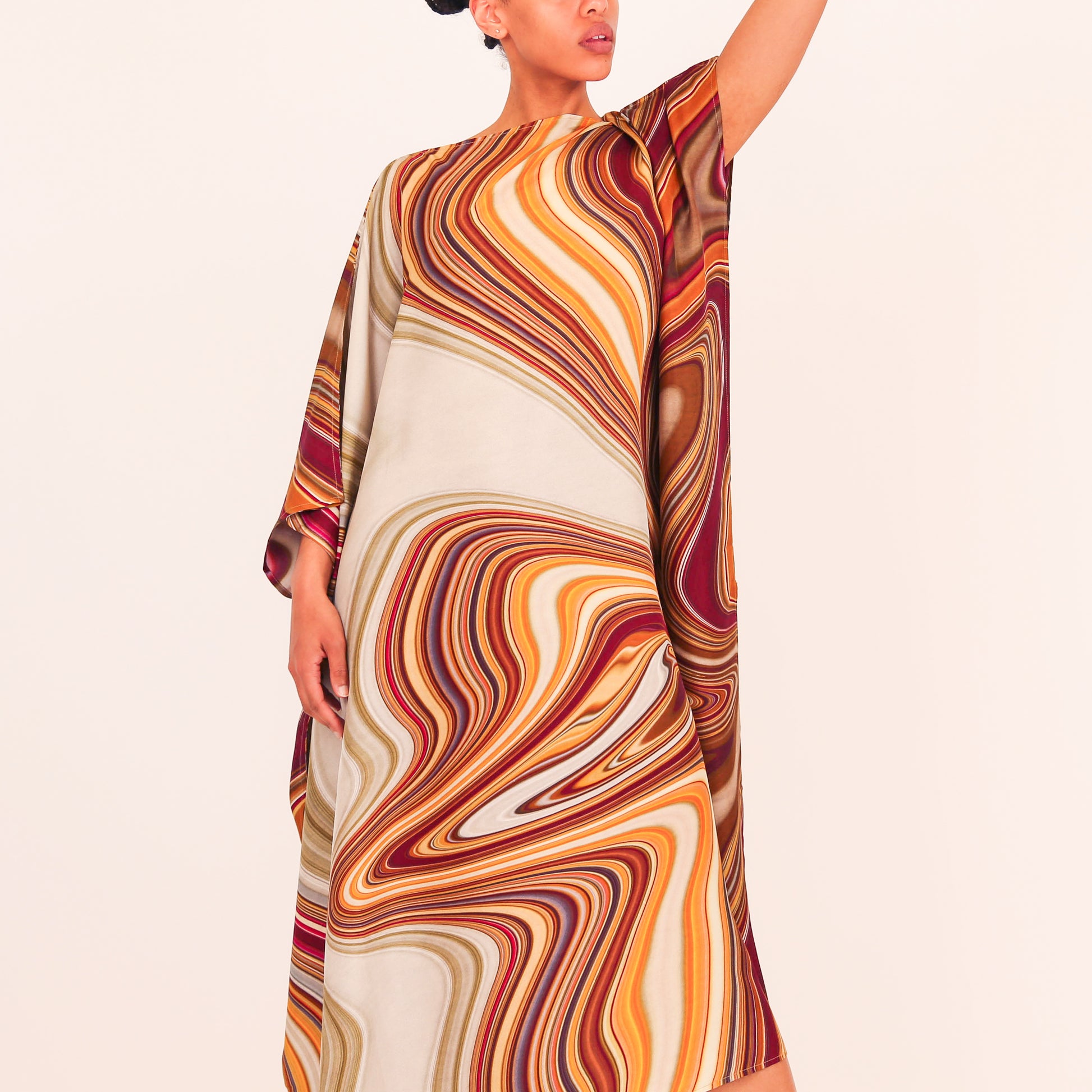 AUTUMN STRIPES SILK TUNIC - brown