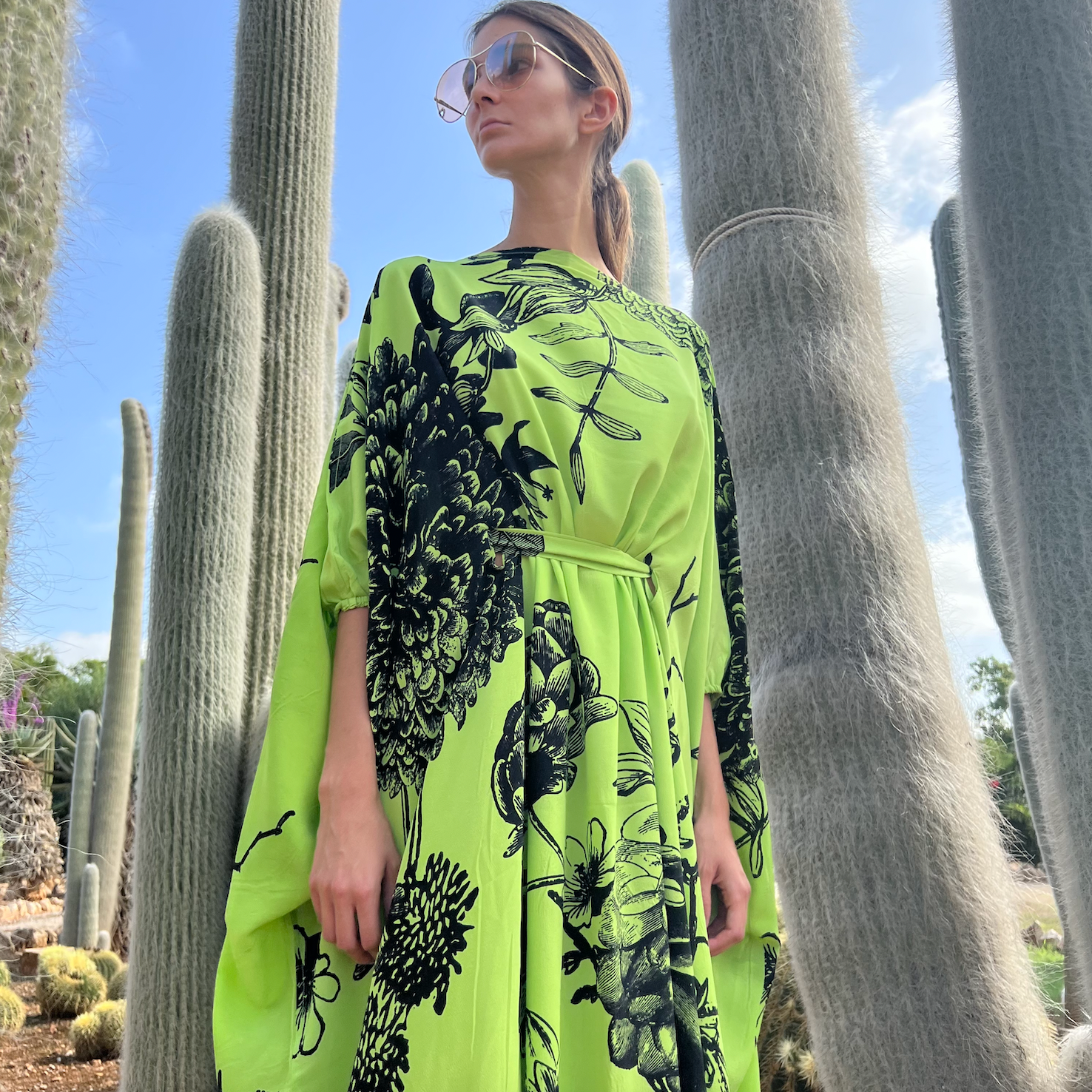 FLOWER EXPLOSION EVENING DRESS - green/black