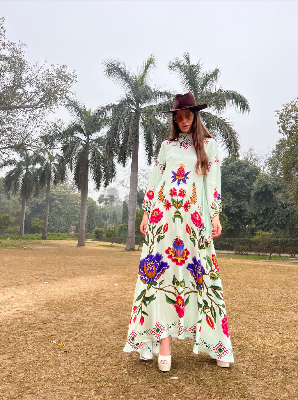 ETHNO FLORAL PRINCESS DRESS - mint