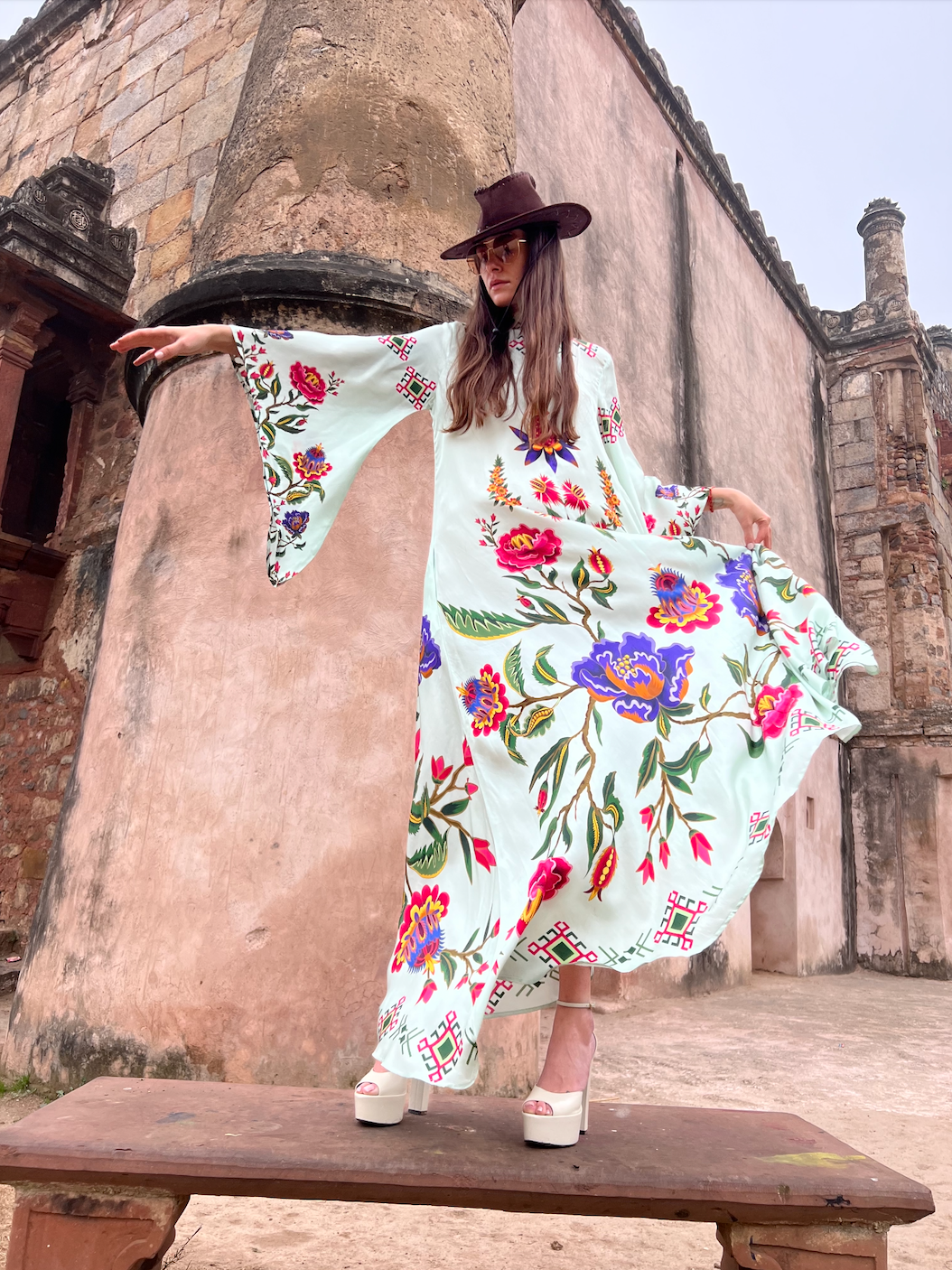 ETHNO FLORAL PRINCESS DRESS - mint