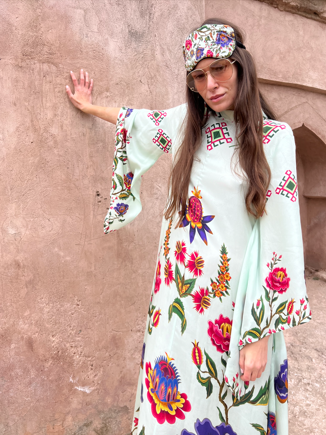 ETHNO FLORAL PRINCESS DRESS - mint