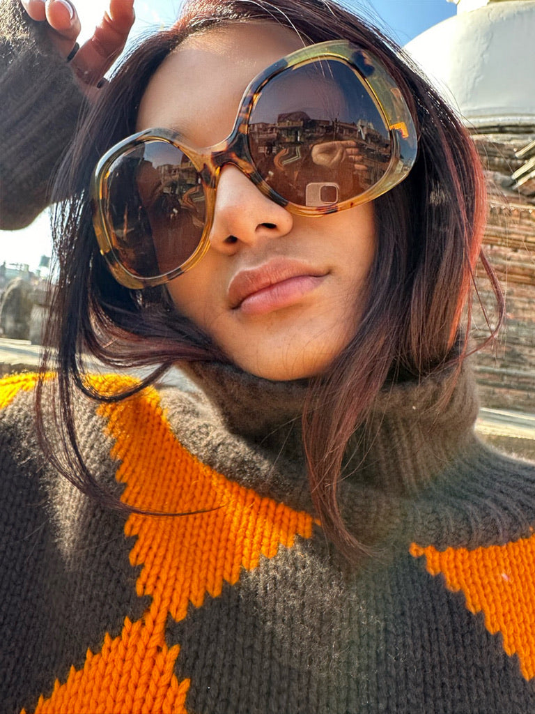 GABRIELLE DIAMOND SWEATER - TREACLE/ORANGE