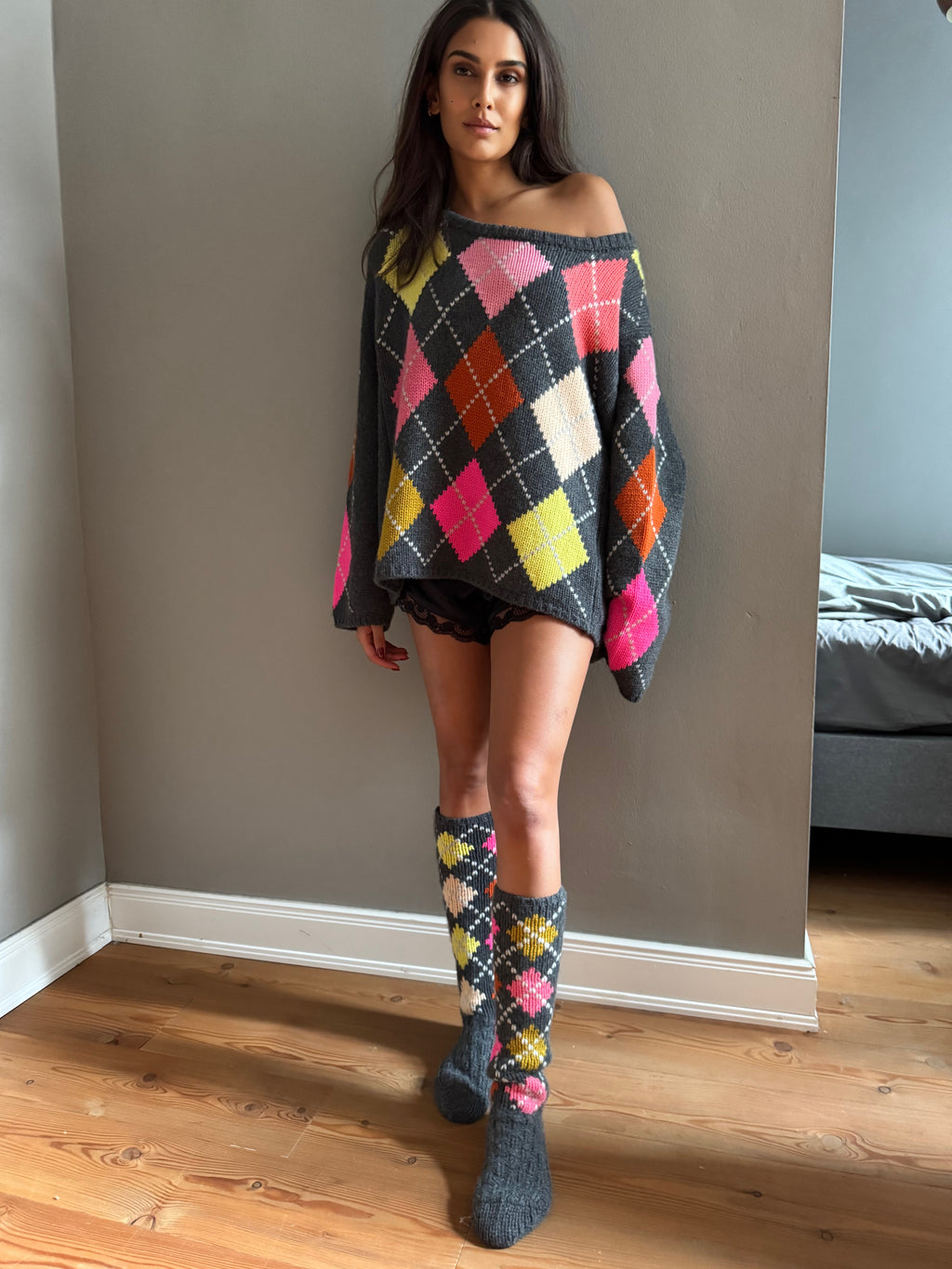 BED SOCKS EXTRA DIAMOND - FLANNEL/DAYGLOW