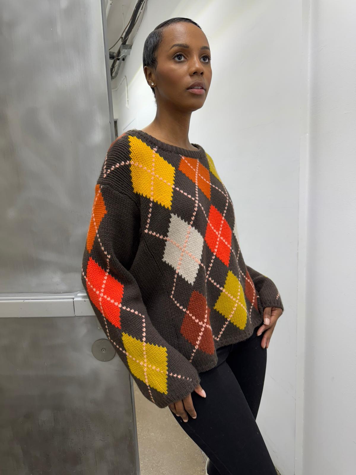 COOL ISCHGL EXTRA DIAMOND SWEATER - BROWN/ORANGE