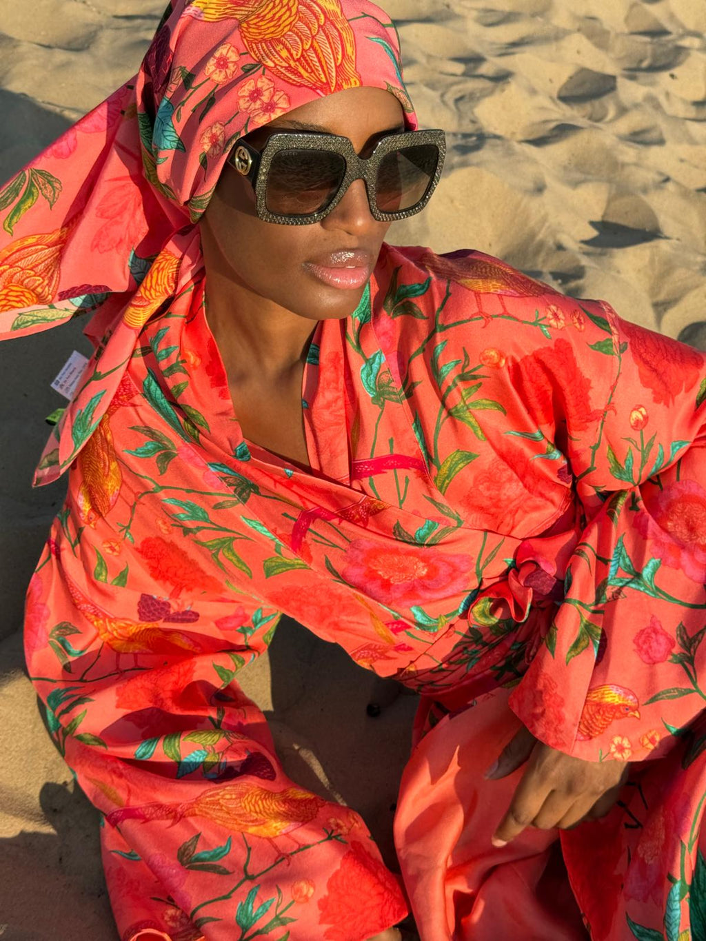 BIRD PARADISE KAMI KIMONO - coral