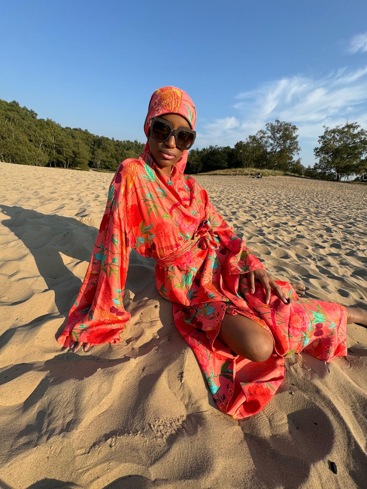 BIRD PARADISE KAMI KIMONO - coral