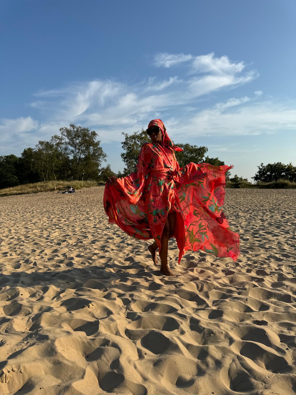 BIRD PARADISE KAMI KIMONO - coral