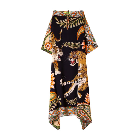 TIGER & JUNGLE V-NECK SILK TUNIC