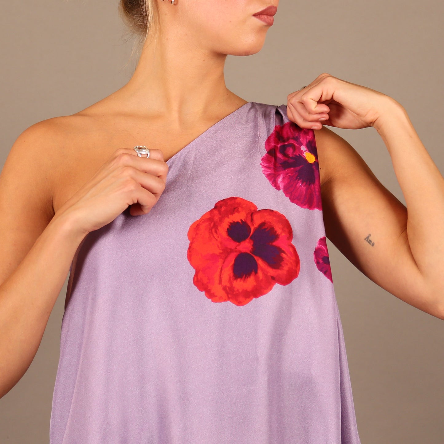 PANSY SILK OFF-SHOULDER DRESS