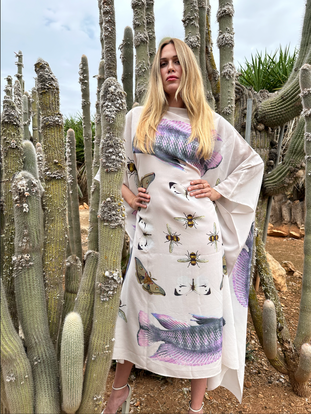 BUTTERFLY & FISH SILK TUNIC - taupe