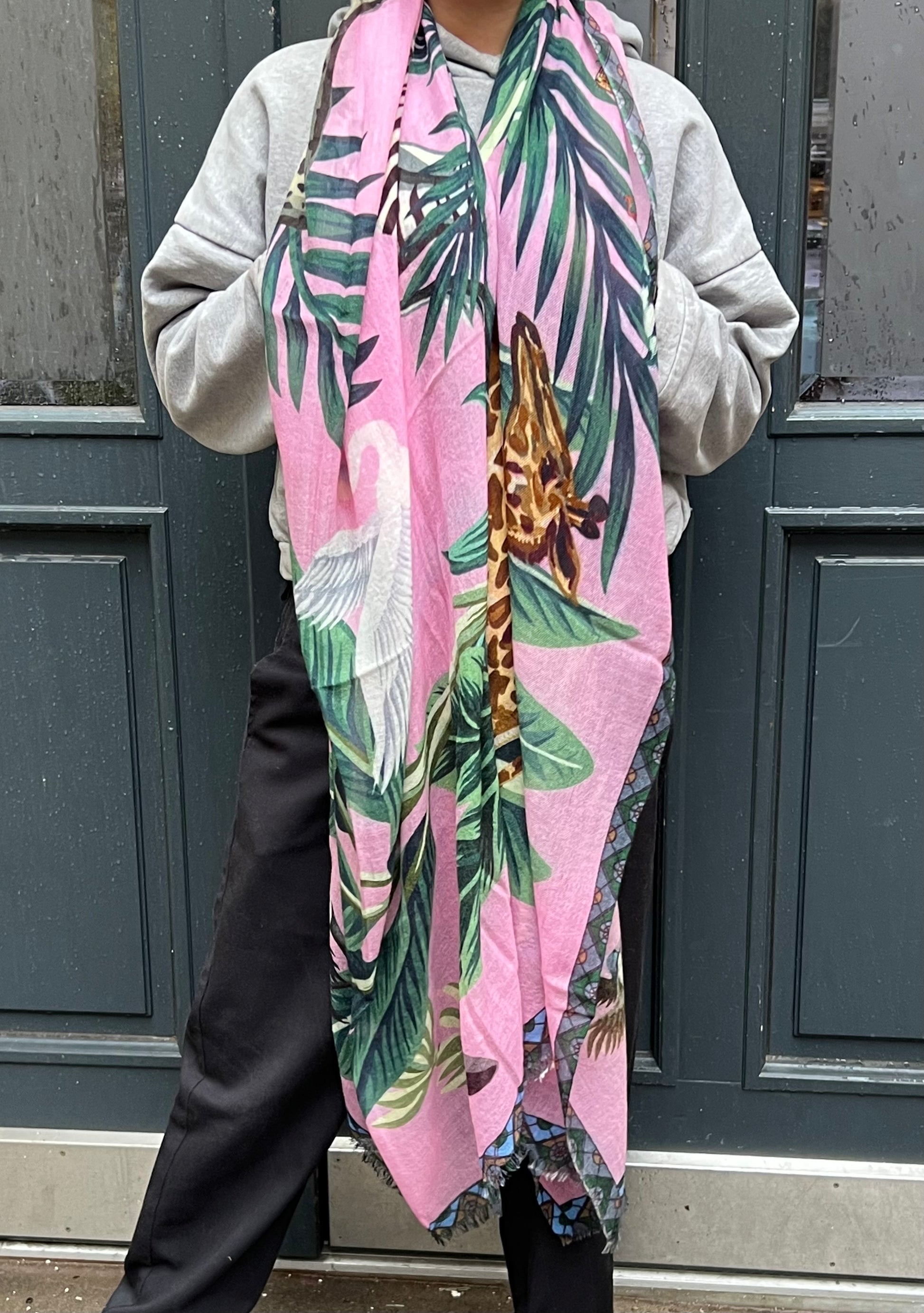 VENICE ANIMAL CASHMERE SCARF - light rose