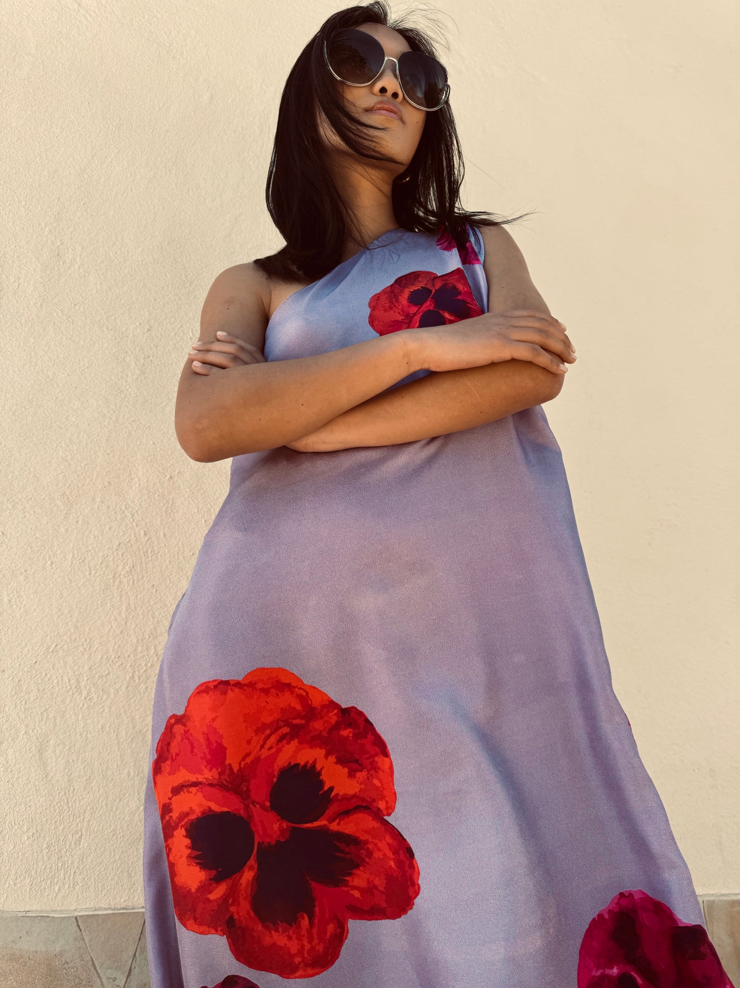 PANSY SILK OFF-SHOULDER DRESS