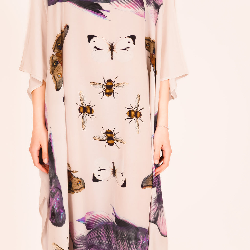 BUTTERFLY & FISH SILK TUNIC - taupe