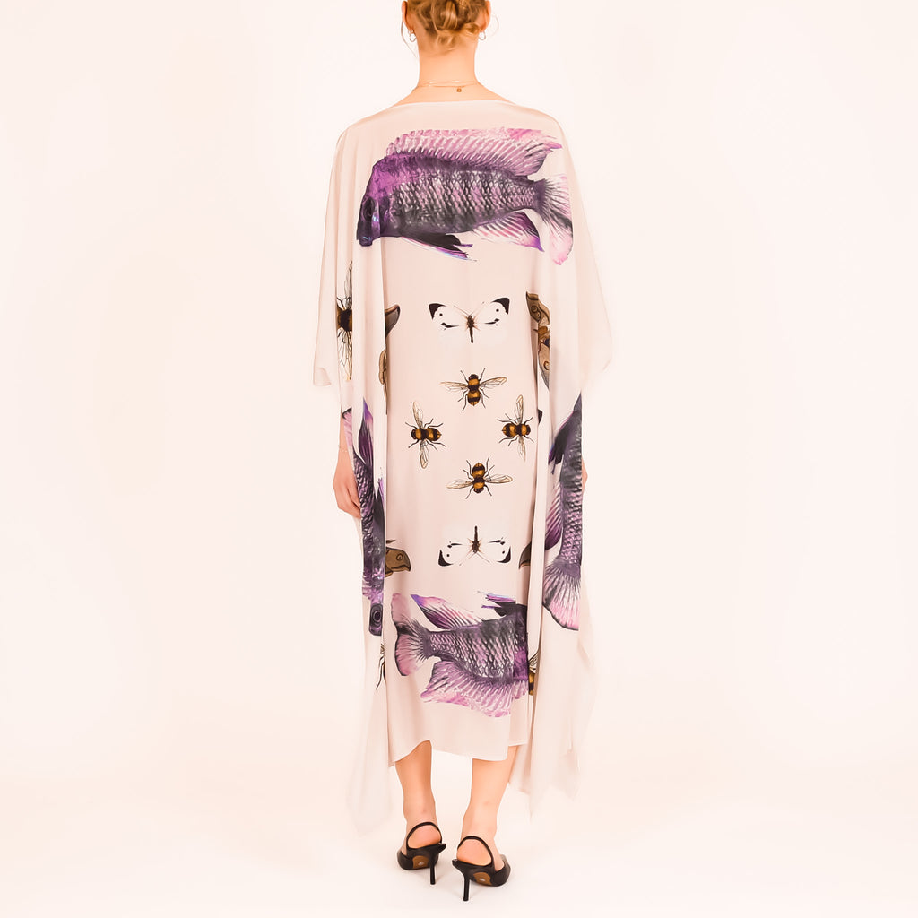 BUTTERFLY & FISH SILK TUNIC - taupe