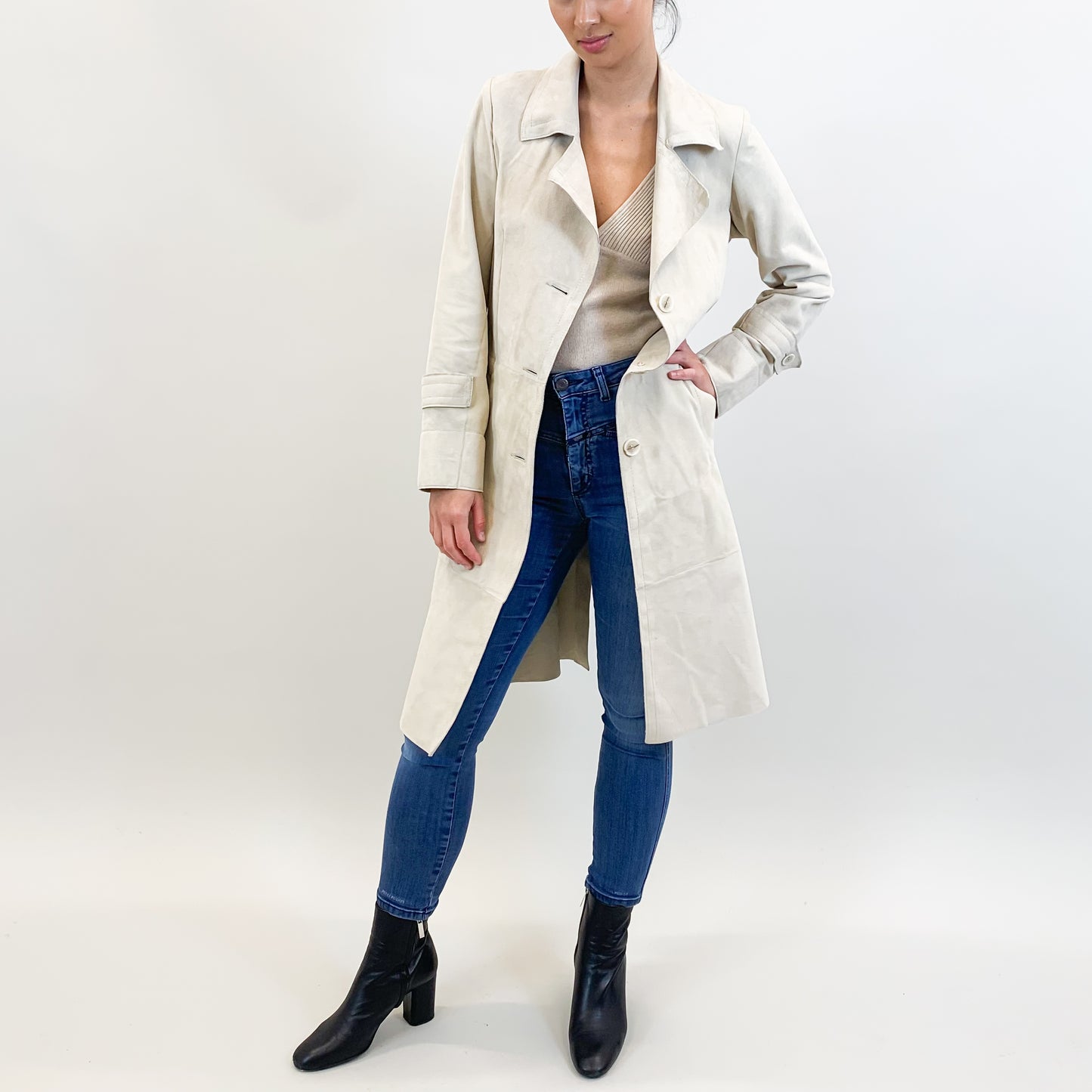 LAMB LEATHER TRENCHCOAT - OFFWHITE