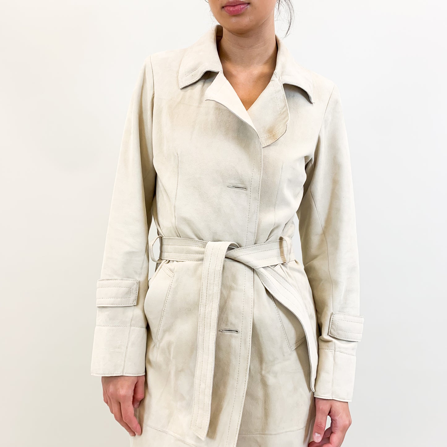 LAMB LEATHER TRENCHCOAT - OFFWHITE